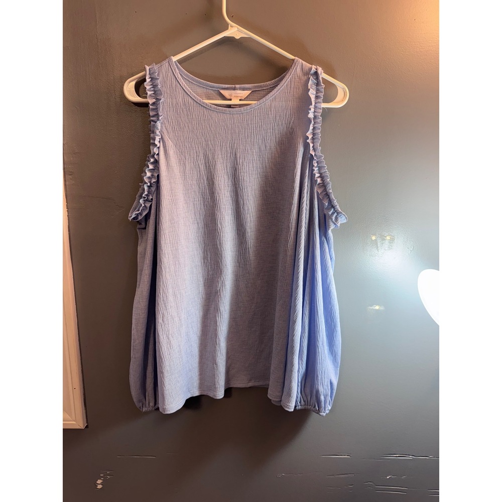 LC Lauren Conrad Light Blue Cold Shoulder Ruffle Blouse Large